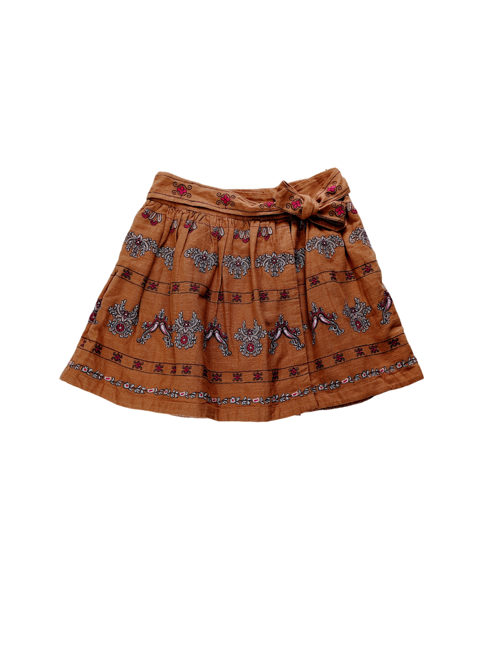 Anthropologie Dark Yellow Embroidered Floral Boho Skirt Size 10