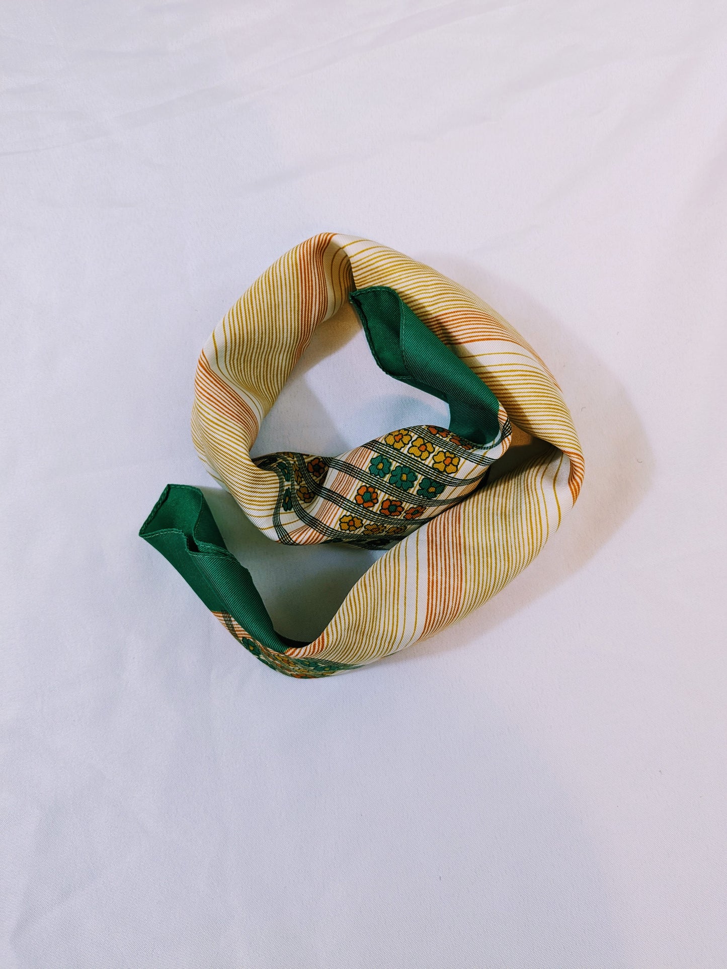 Vintage Unbranded Green & Orange Floral Scarf OS