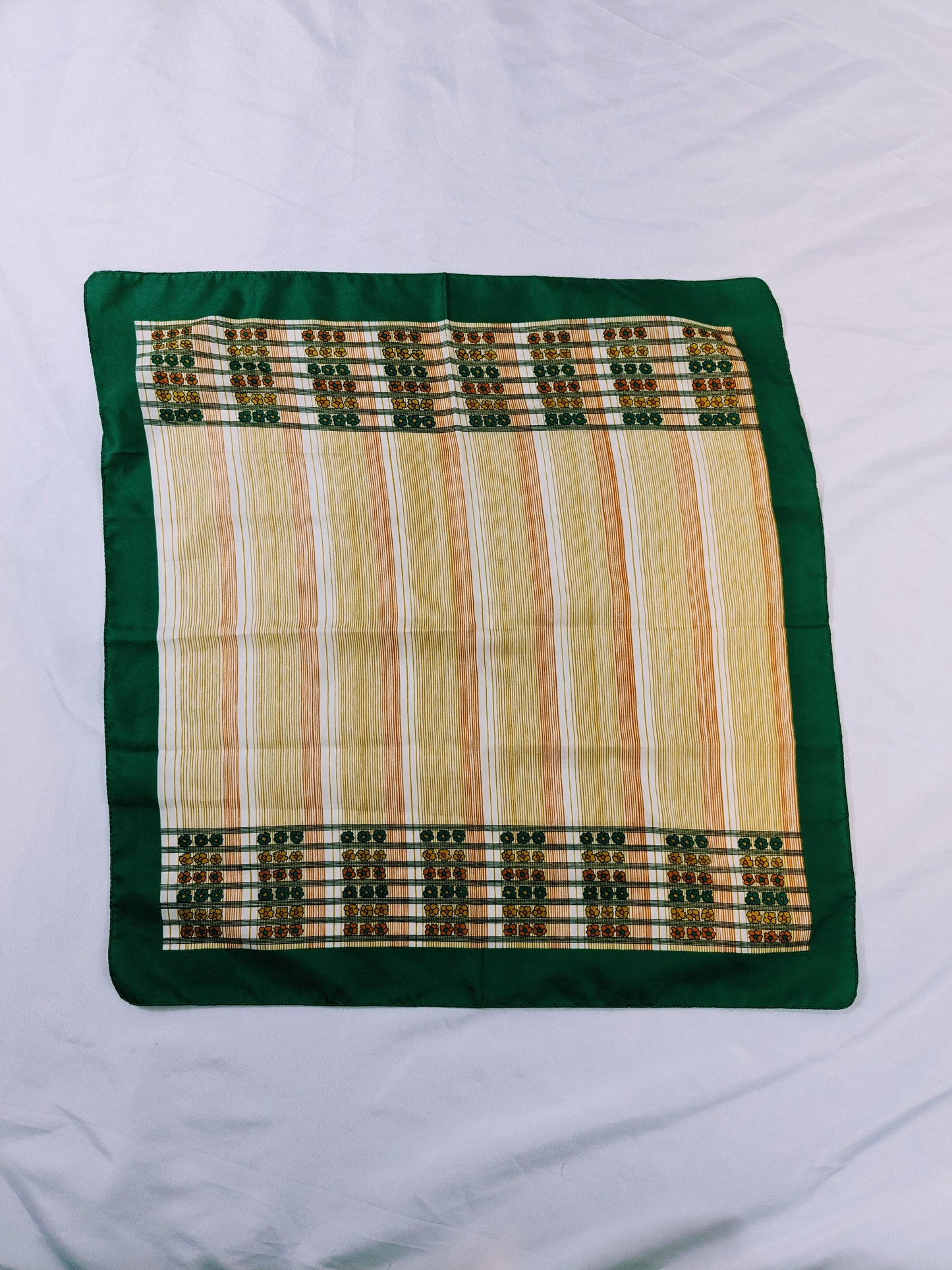 Vintage Unbranded Green & Orange Floral Scarf OS