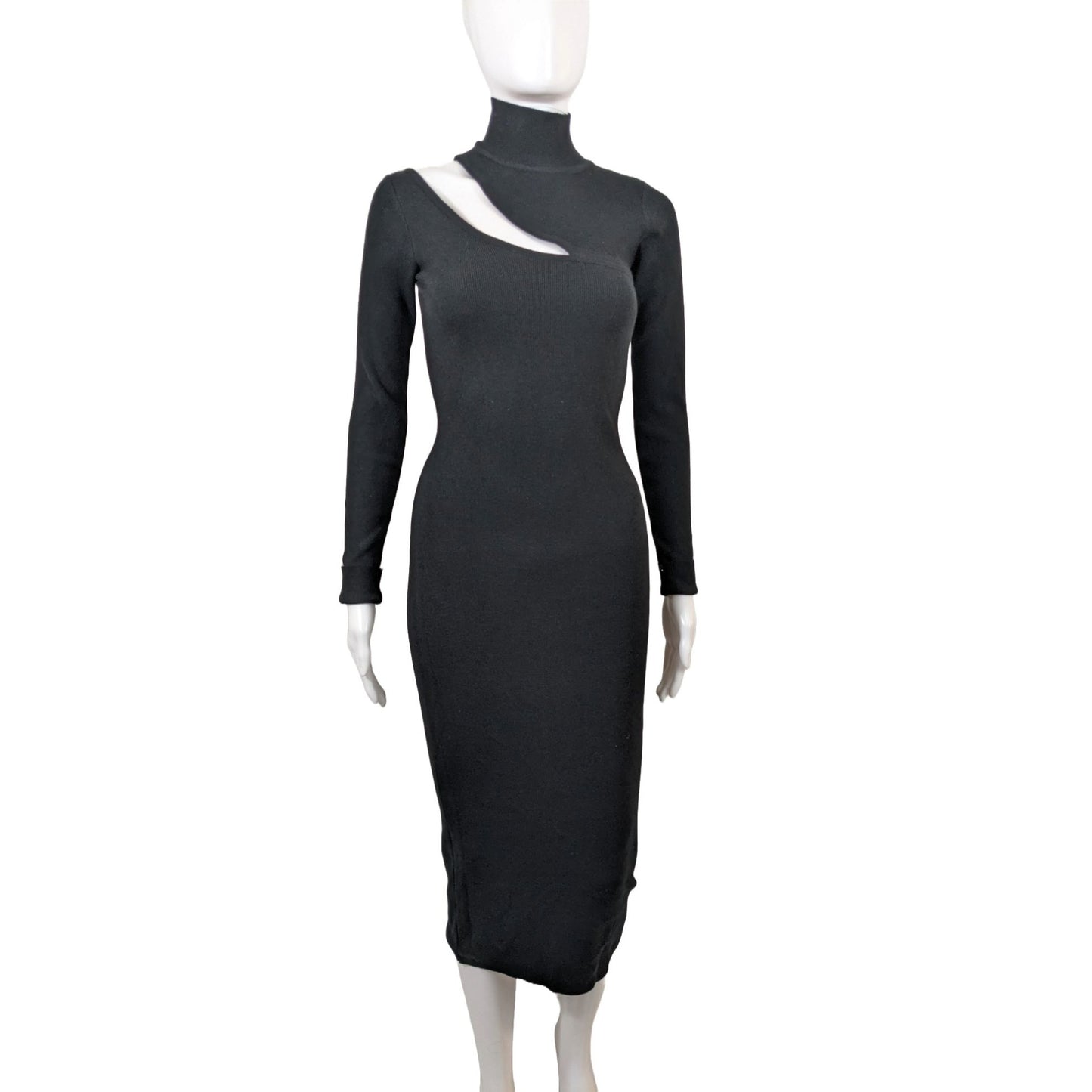 Commense Black Ribbed Mock Neck Cutout Dress Size S