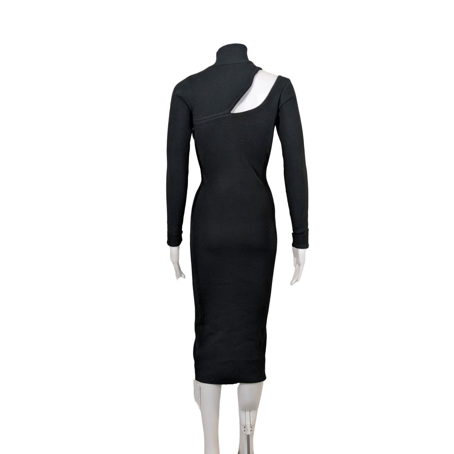 Commense Black Ribbed Mock Neck Cutout Dress Size S