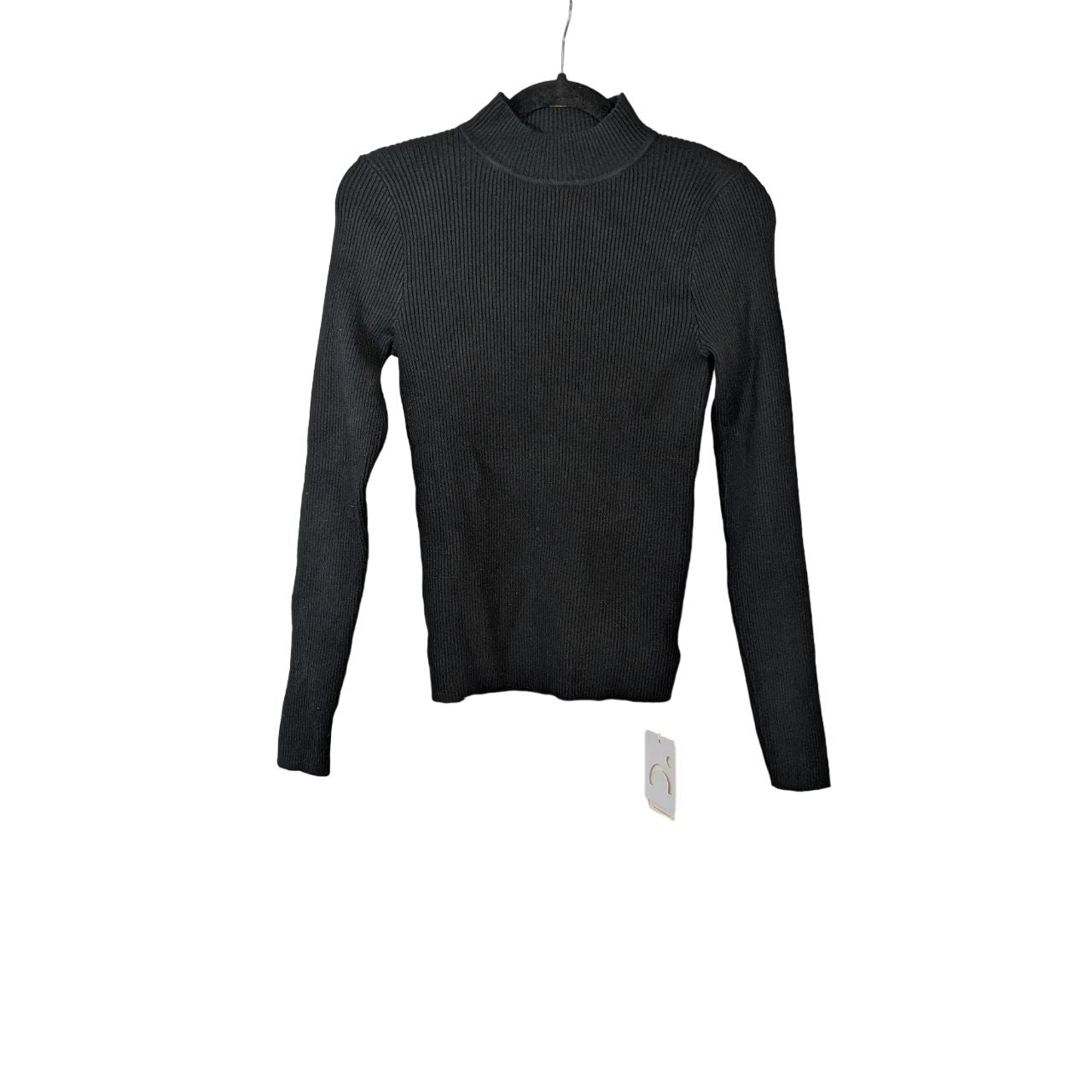 Commense Black Ribbed Mock Neck Sweater Top Size S