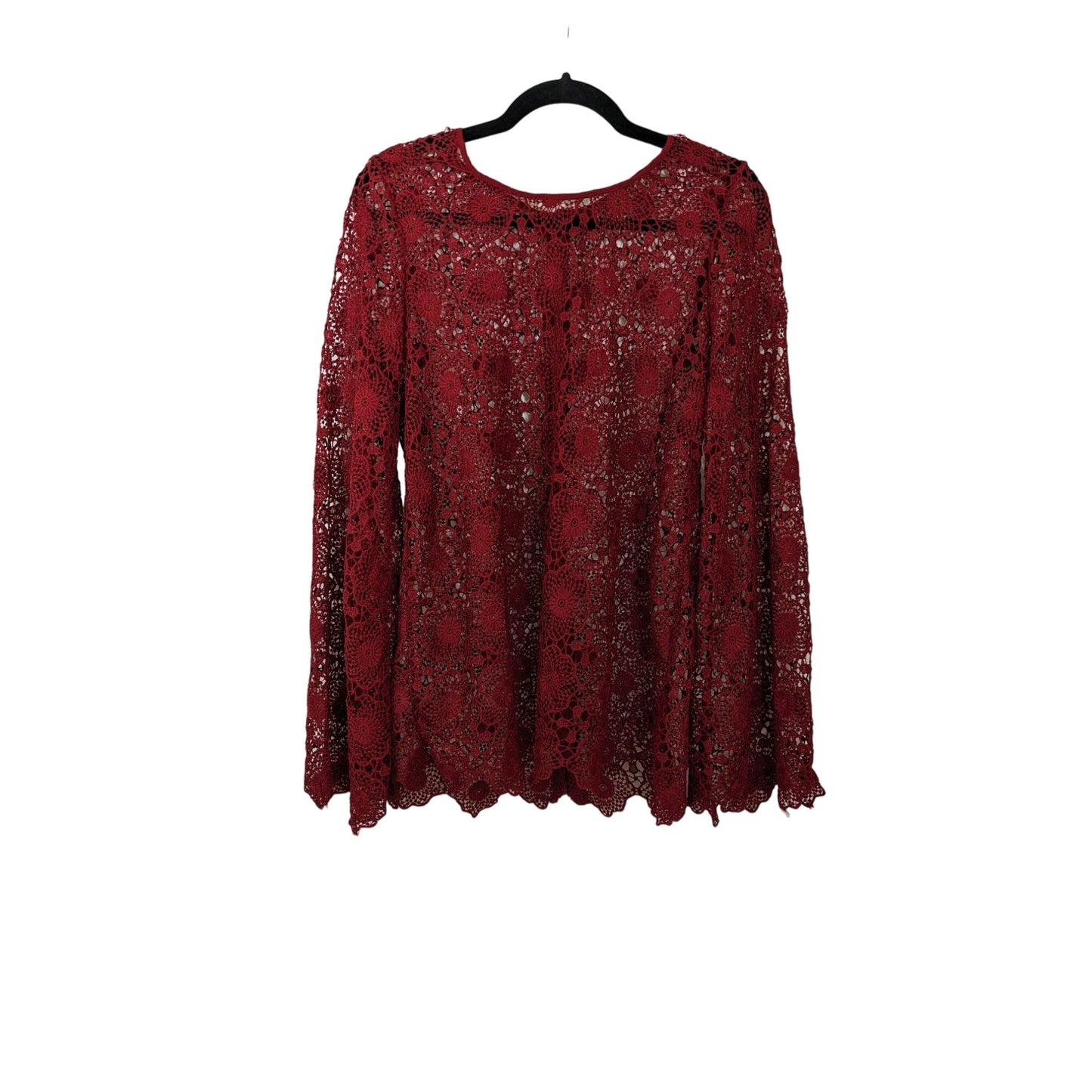 Red Crochet Lace Button Down Cover Up Size S/M