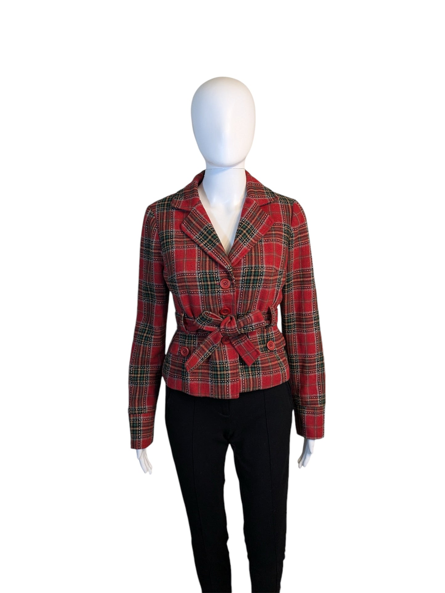 Forever Red & Green Plaid Jacket w/Tie Waist Juniors Size M