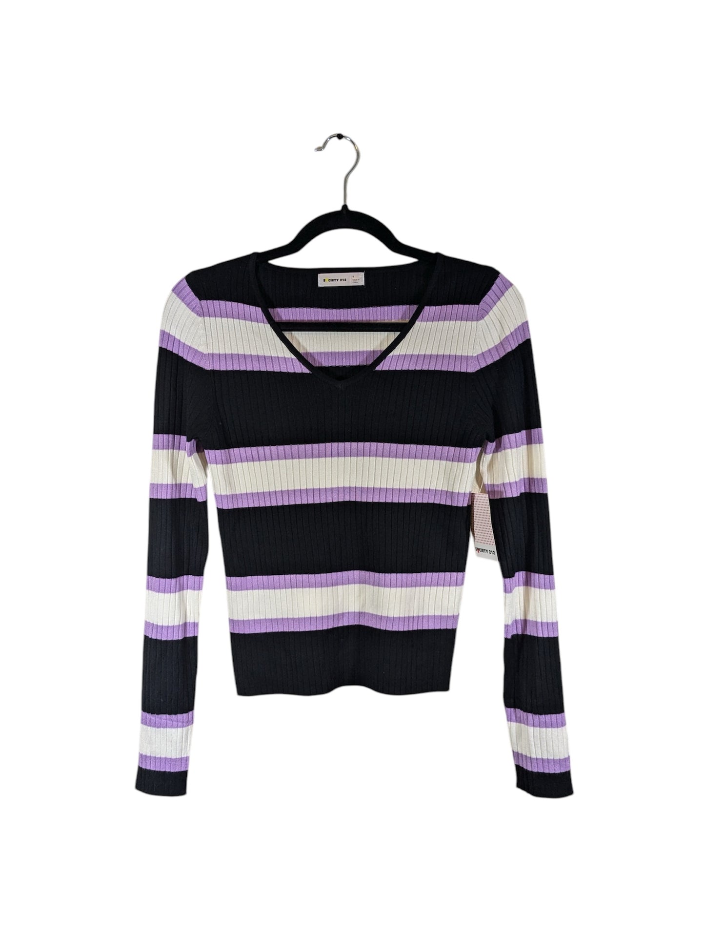 Boutique Purple & Black Striped Ribbed Sweater Top Multiple Sizes