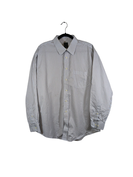 Men’s Joseph & Feiss Light Blue & Brown Striped Button Down Shirt Size 17.5 Neck 34/35 Sleeve