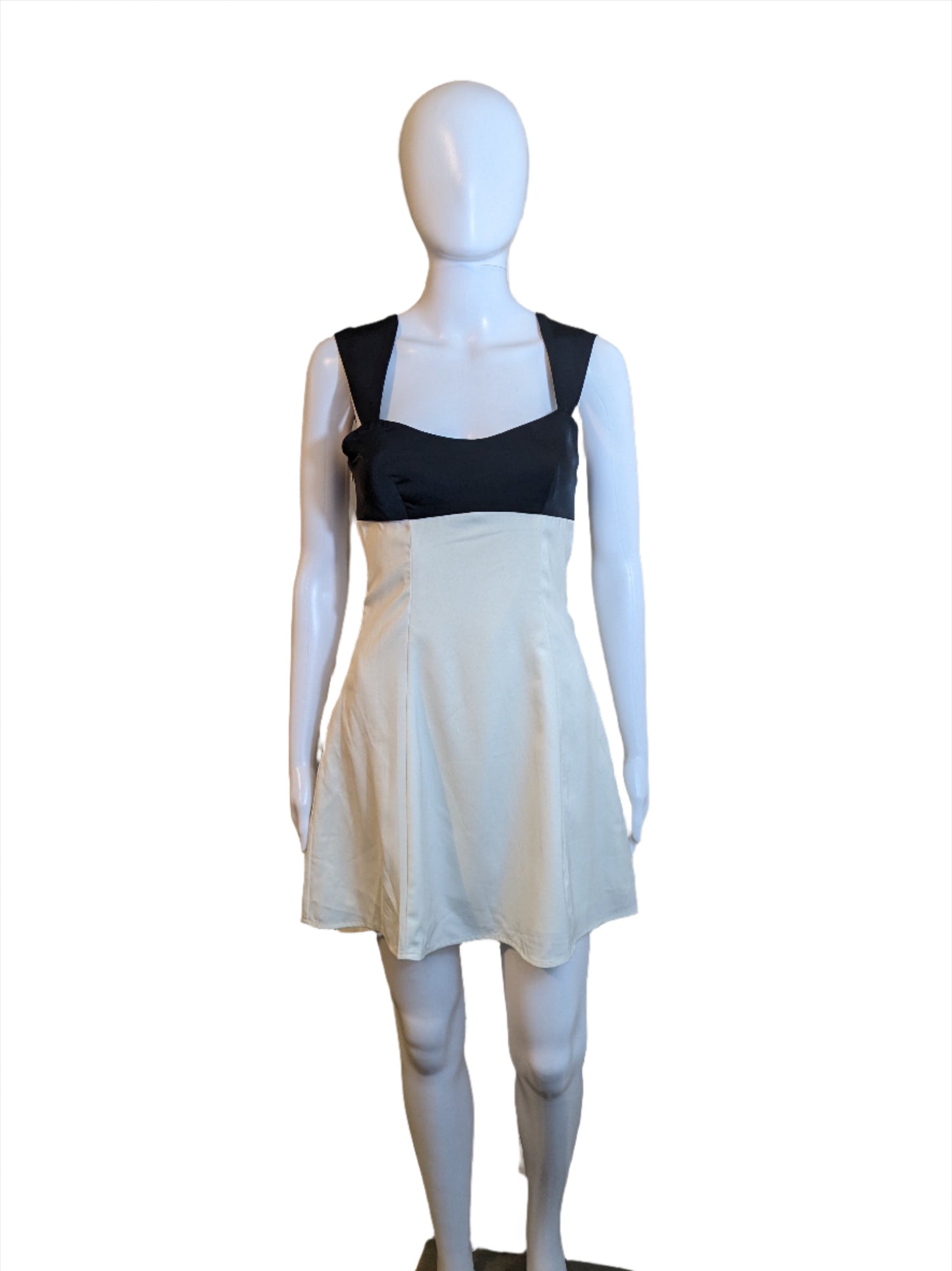 Cider Ivory & Black Satin Dress Size XS