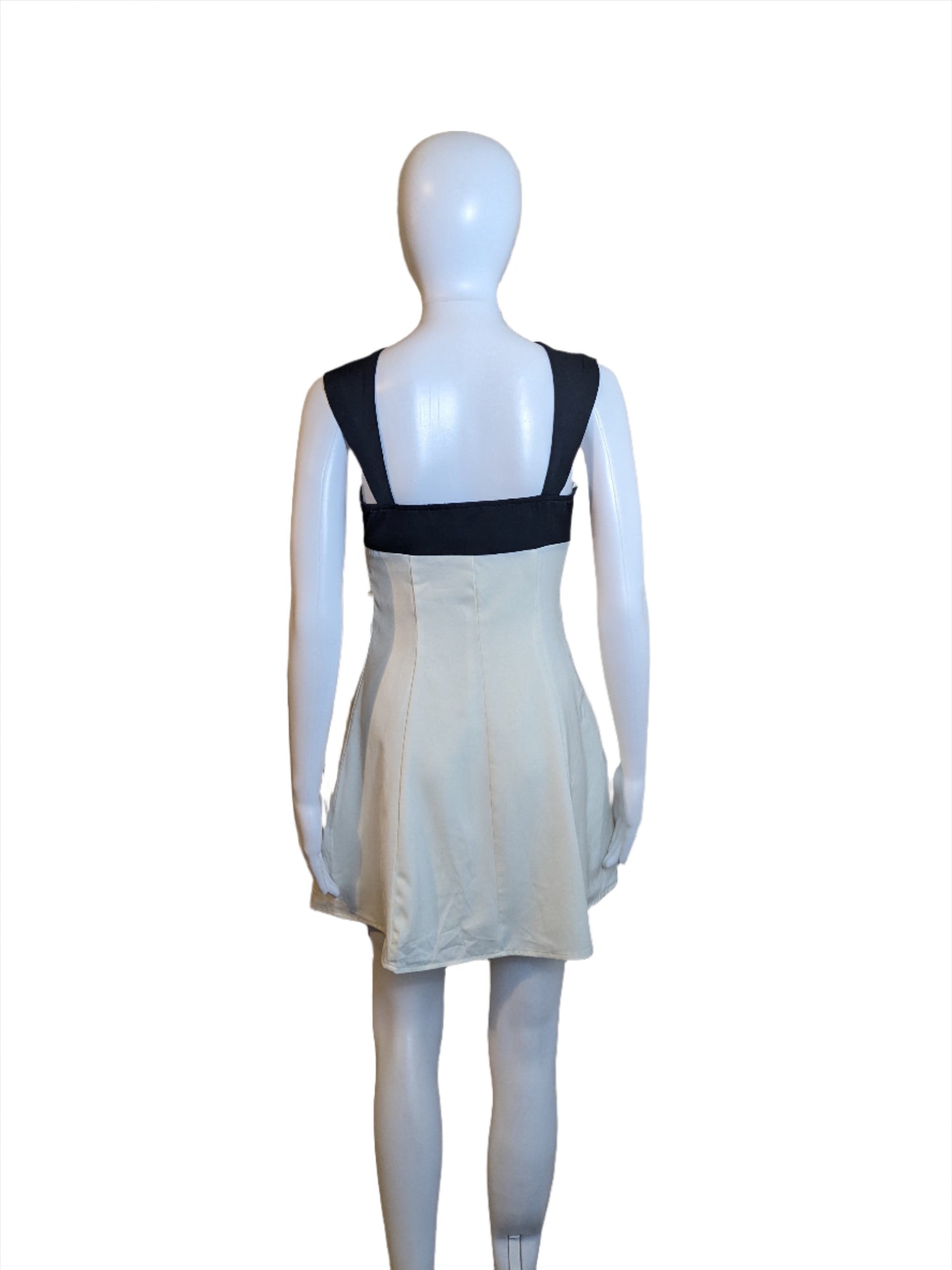 Cider Ivory & Black Satin Dress Size XS