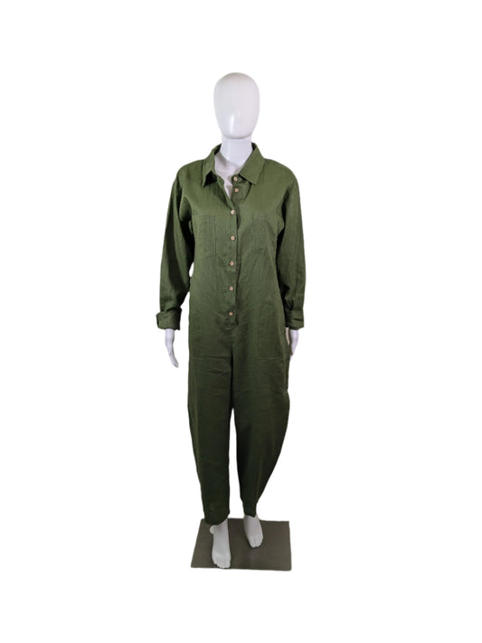 Olive Green Button Down Jumpsuit Size M