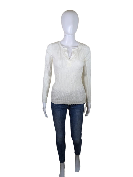 Commense White Wide Ribbed Sweater Top Size S