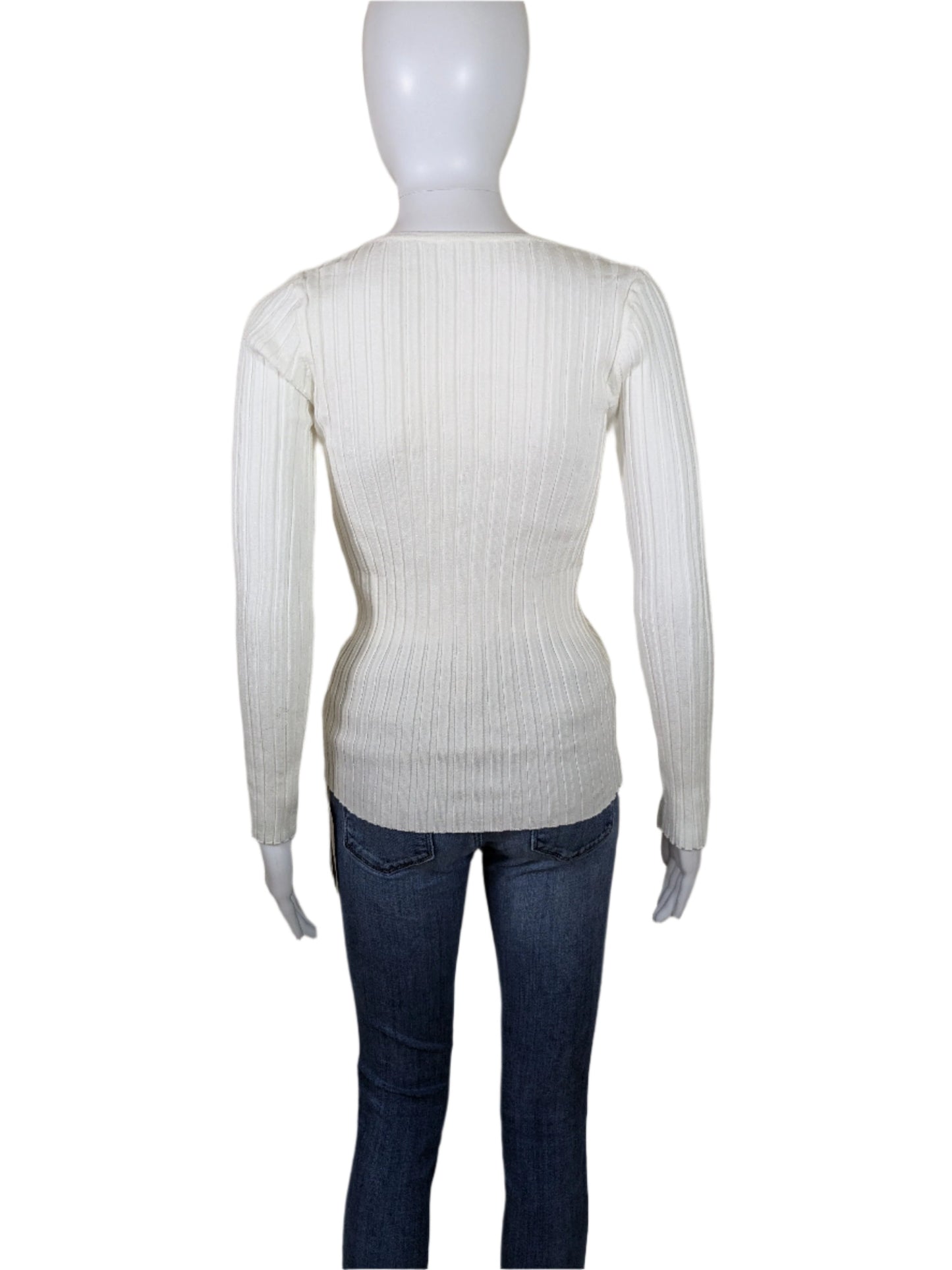 Commense White Wide Ribbed Sweater Top Size S