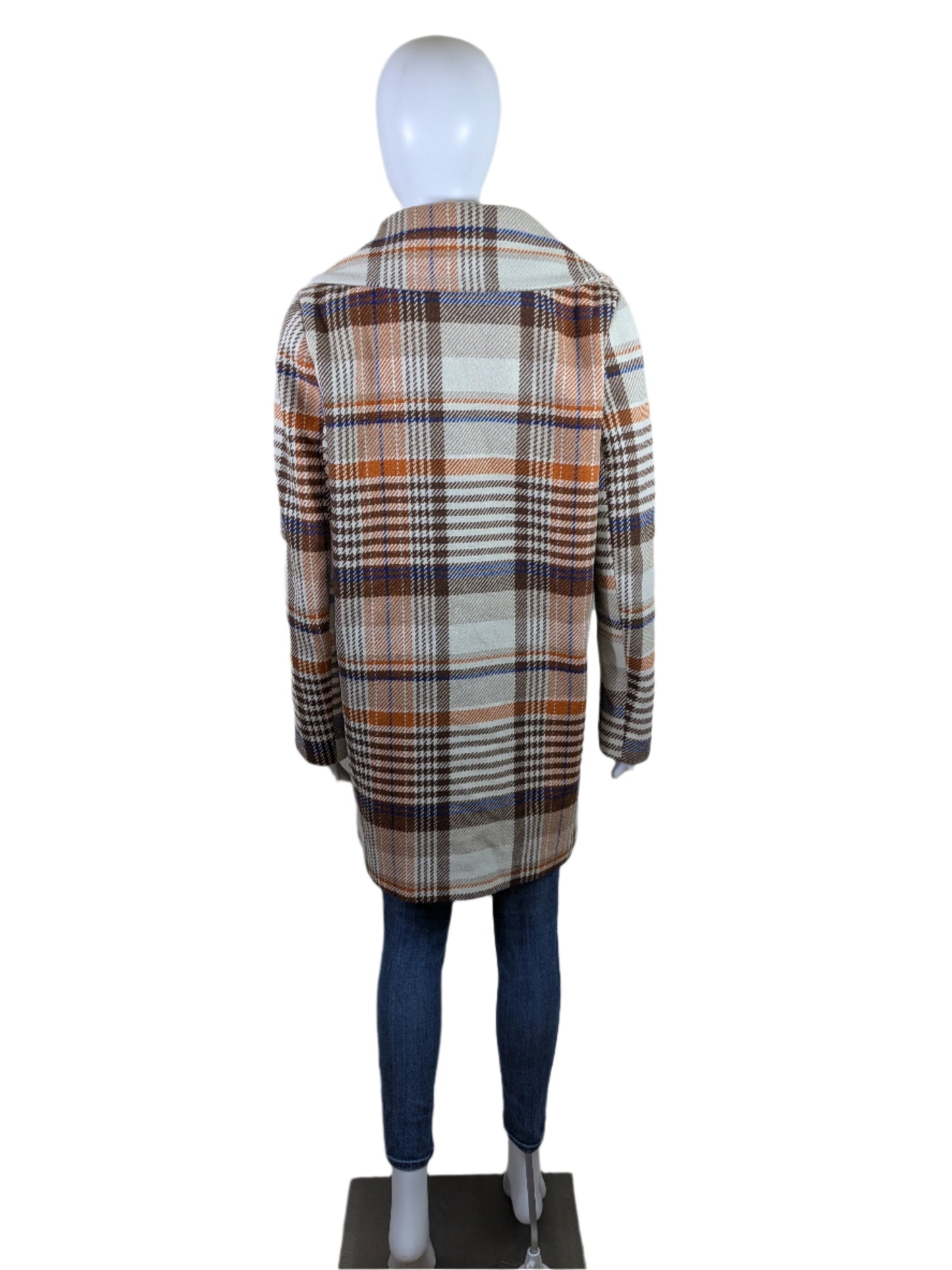 Forever 21 Thick Houndstooth Plaid Orange & Brown Winter Coat Size M