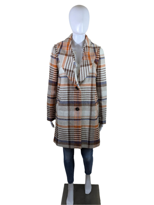 Forever 21 Thick Houndstooth Plaid Orange & Brown Winter Coat Size M