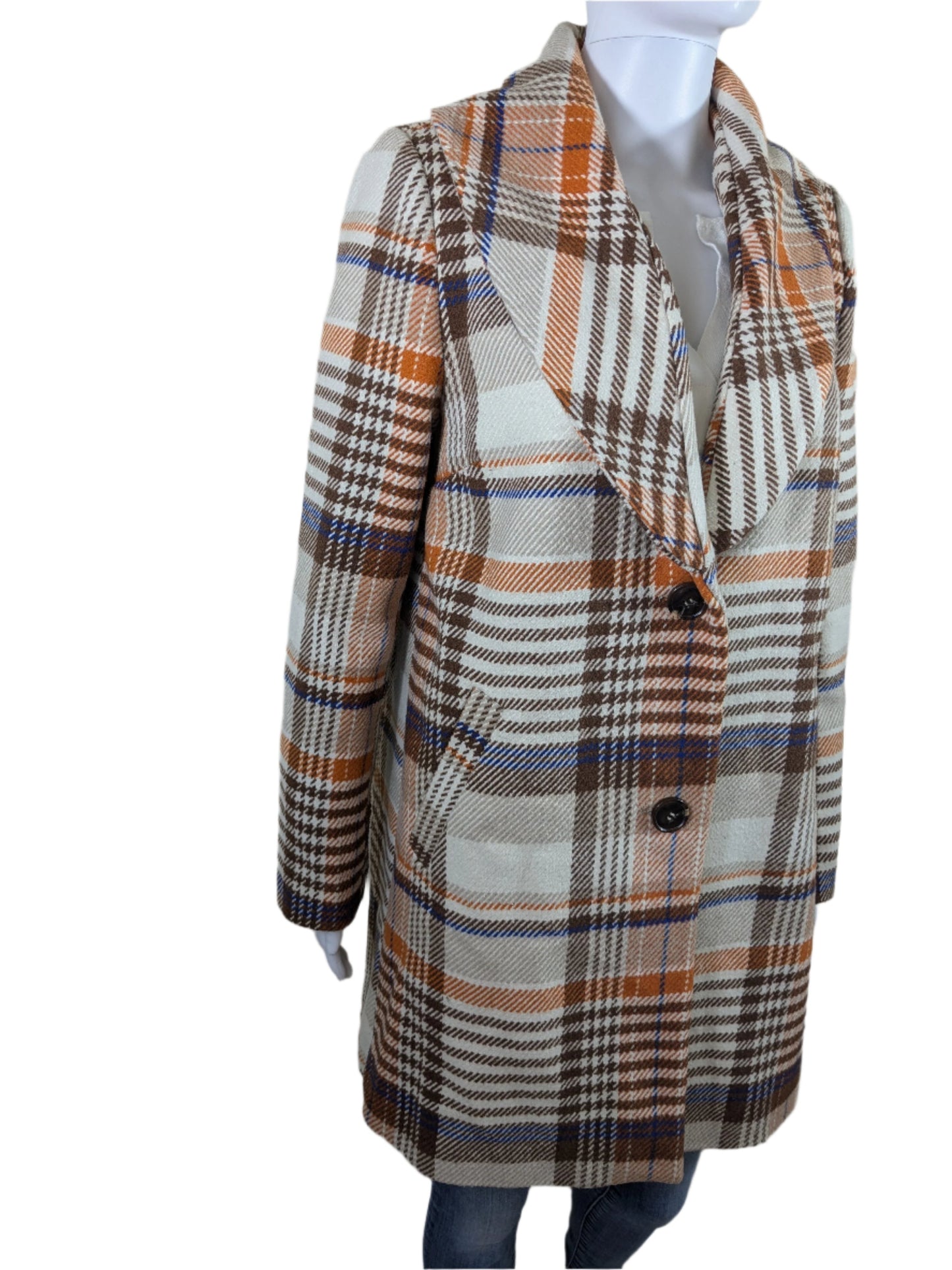 Forever 21 Thick Houndstooth Plaid Orange & Brown Winter Coat Size M