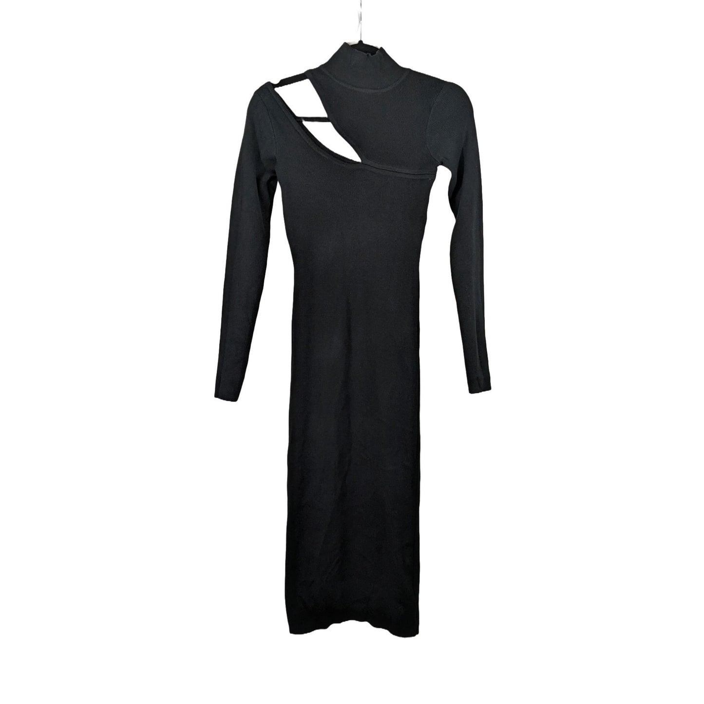 Commense Black Ribbed Mock Neck Cutout Dress Size S