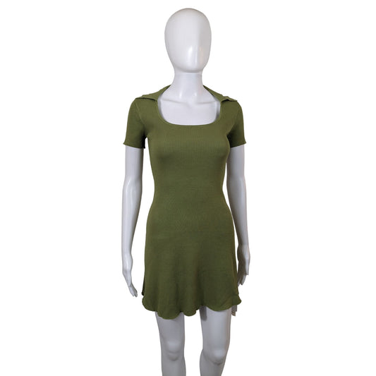 Commense Green Ribbed Stretch Mini Dress Size S