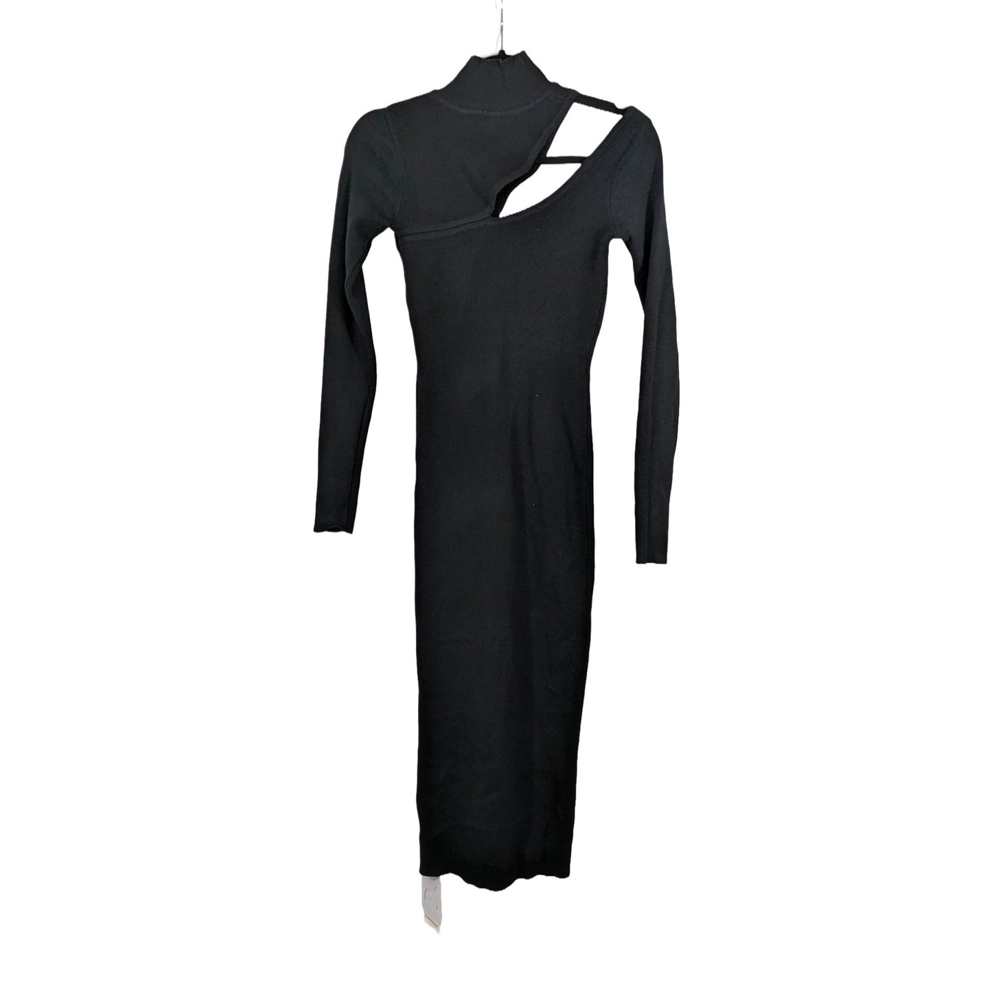 Commense Black Ribbed Mock Neck Cutout Dress Size S