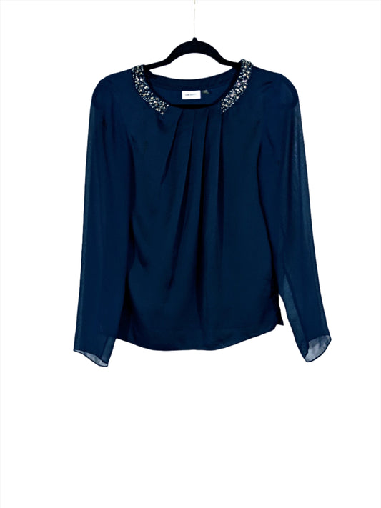 DKNYC Navy Blue Top With Beaded Neckline Size XS