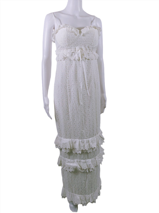 Commense White Eyelet Lace Sleeveless Maxi Dress Size L