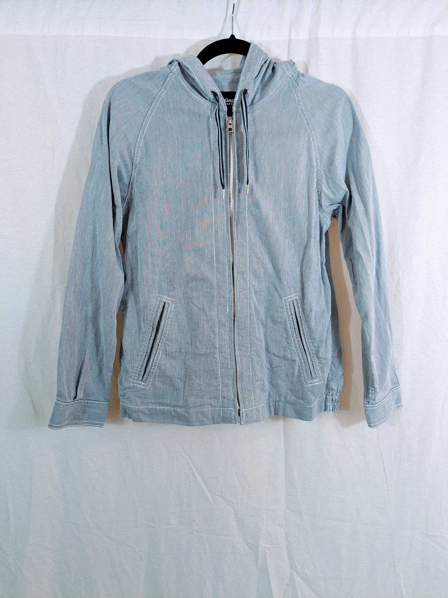 Gap Blue and White Striped Zip Up Hooded Jacket Size S.