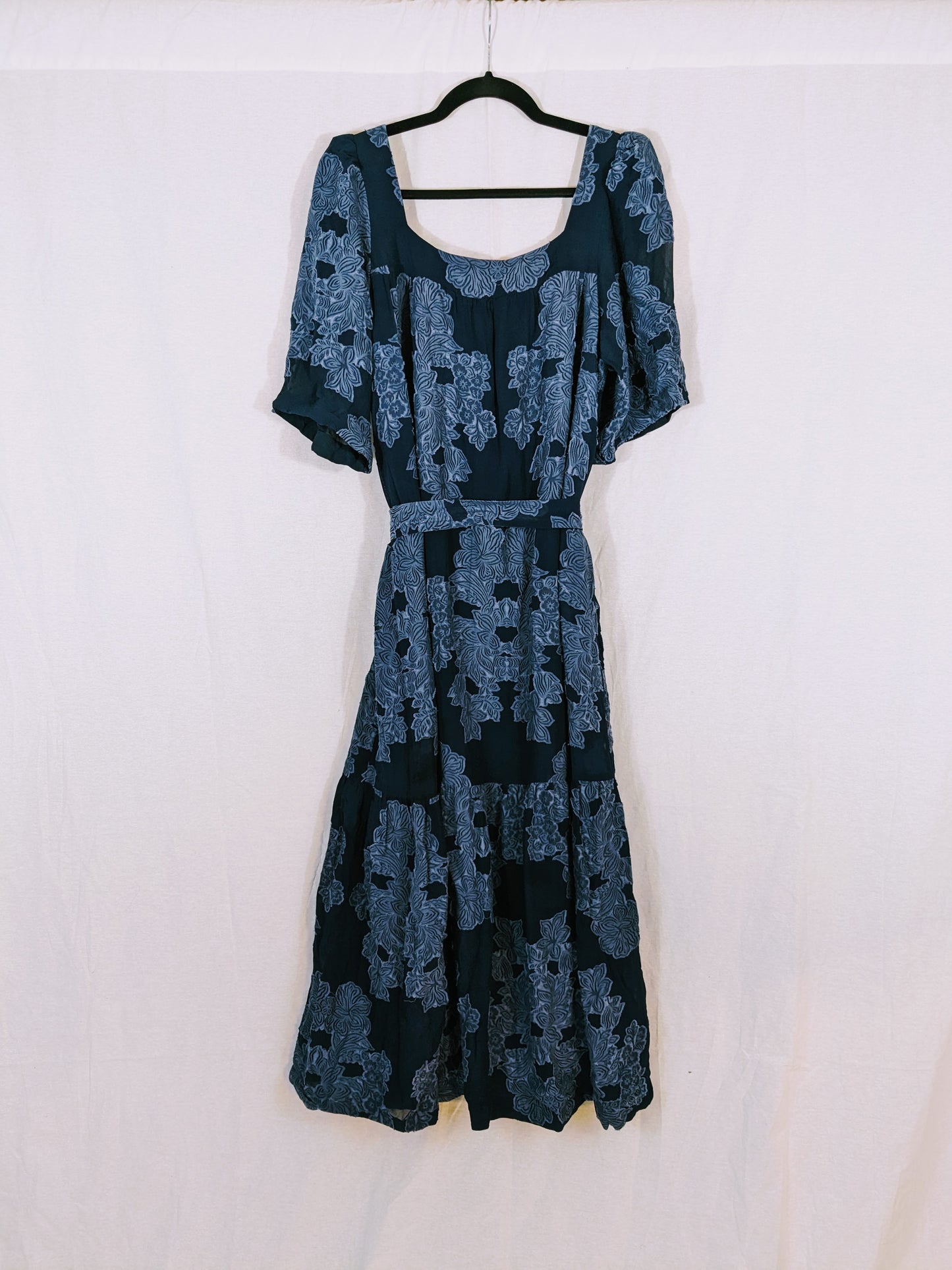 Wilfred Navy Blue Floral Square Neck Dress Size L